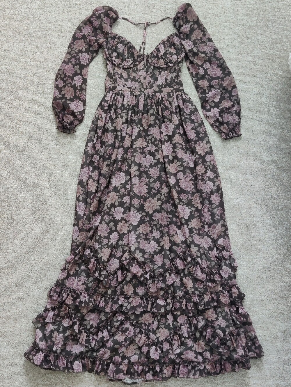 V. Chapman Black Floral Maxi Dress with Pink Accents - Picture 2 of 11